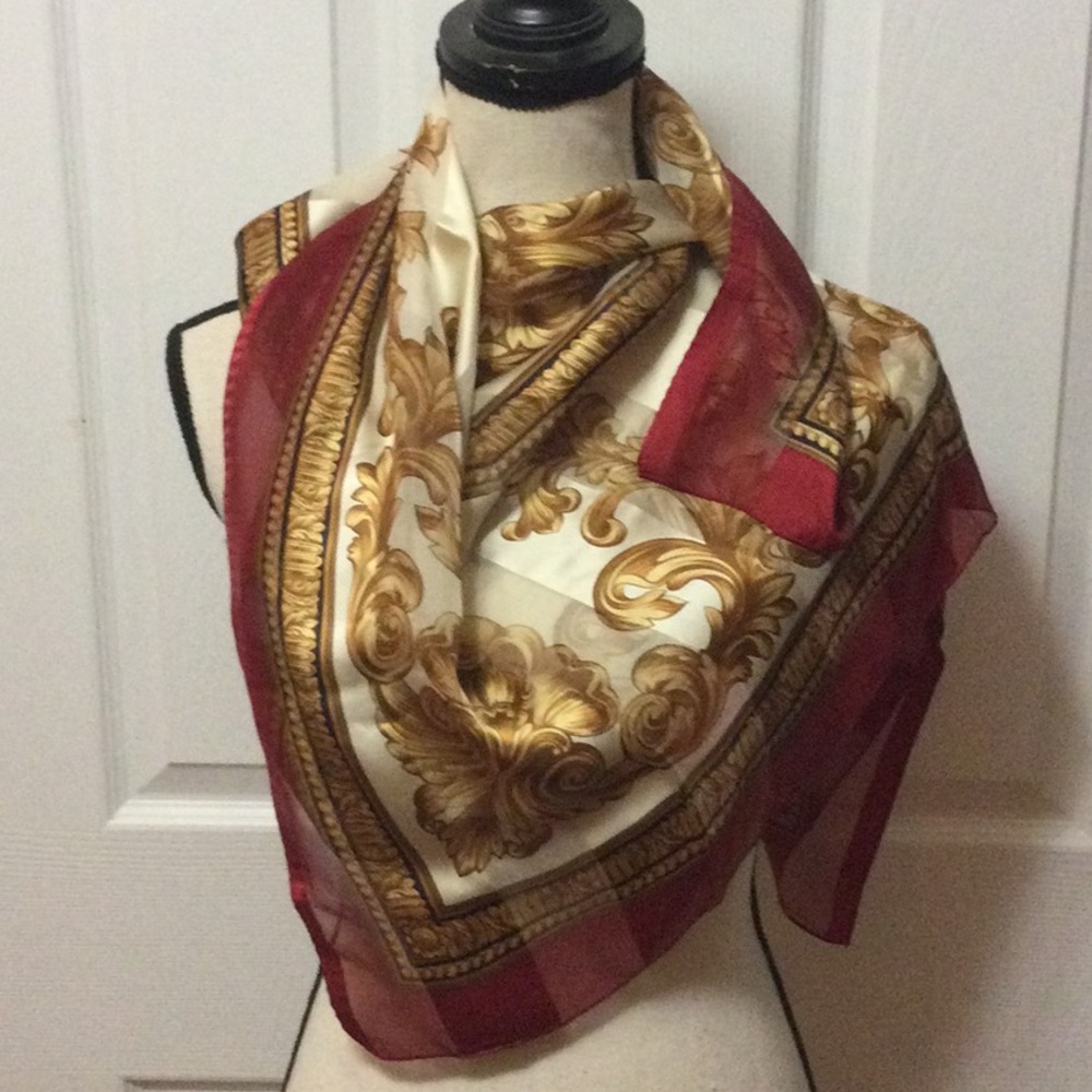 Elegant Echo silk Gold and Red Scarf